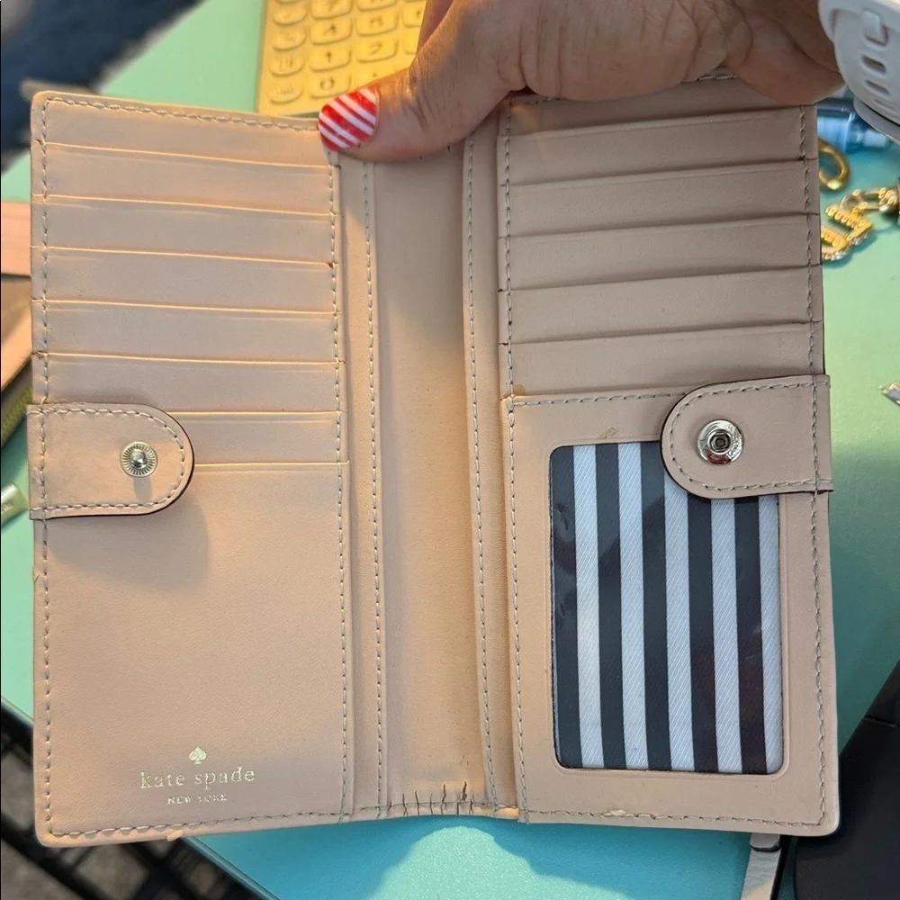 Kate Spade Light Pink Textured Wallet Leather Blush clutch designer card holder